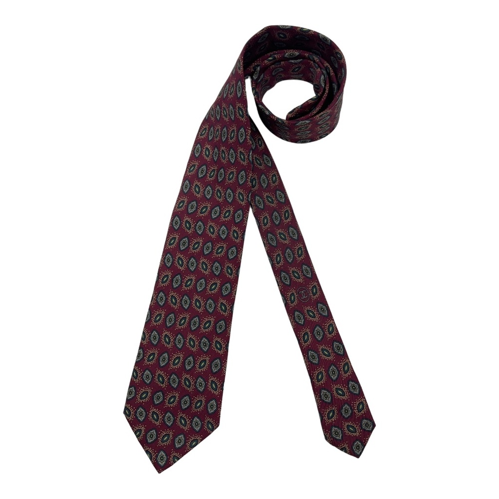 CHANEL Burgundy Geometric Silk LUXURY Tie ITALY